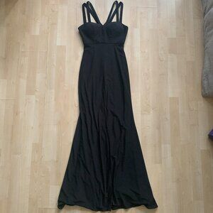 Xscape Black Strappy Maxi Dress with Mesh Cutouts Size 2